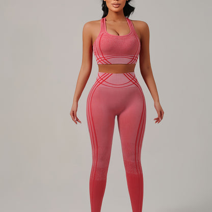 Yoga Sports Long Pants and Vest Set, Solid Color, Rib, High Stretch, Skinny Fit, Long Length, All-Season, for Adult, Sports Occasion, Ribbed Details, Ribbed Fabric