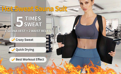 2-in-1 Sweat Sauna Sports Tank Tops, Waist Training Weight Loss Workout Exercise Sports Tops, Women's Activewear