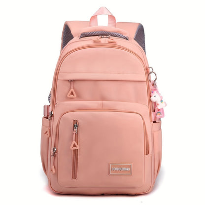 Large Capacity Double Shoulder Bag, Solid Color Fashion Casual Nylon Laptop Backpack with Adjustable Straps, Women's Stylish Versatile Cute Schoolbag