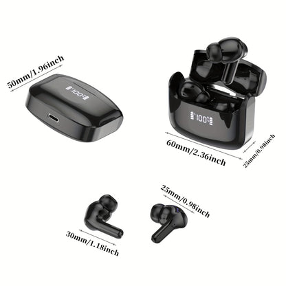 2025 New Wireless Earbuds with 40H Bass, ENC Noise Cancelling, 5.3 Headset, 4 HD Microphones, USB-C LED Display, for Android & iOS, Open-Back Design, Condenser Microphones, Non-Waterproof, Ideal for Gaming, Skateboarding, Sno