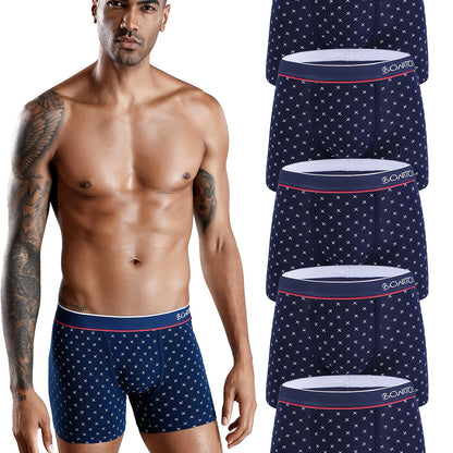 5pcs Sexy Men'S Boxer Briefs Set - Navy Blue with White Polka Dot Print, Medium Stretch, Comfort Fit Underwear for Casual Attire, Perfect Gift for Him, Everyday Underwear | Stylish Boxers | Comfortable Fit, Boxer Shorts