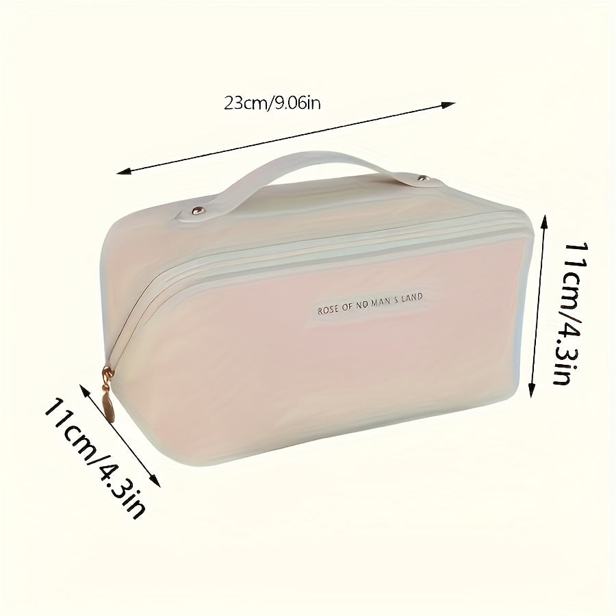 1pc Fashionable Artificial Leather Makeup Bag, Portable Travel Cosmetic Organizer with Handle, Large Capacity Toiletry Storage Pouch, Ideal for Christmas, Halloween, Thanksgiving Gift - No Fragrance