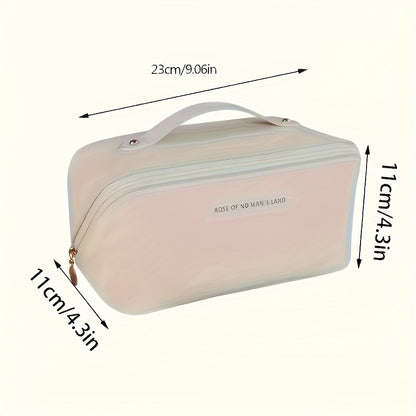 1pc Fashionable Artificial Leather Makeup Bag, Portable Travel Cosmetic Organizer with Handle, Large Capacity Toiletry Storage Pouch, Ideal for Christmas, Halloween, Thanksgiving Gift - No Fragrance