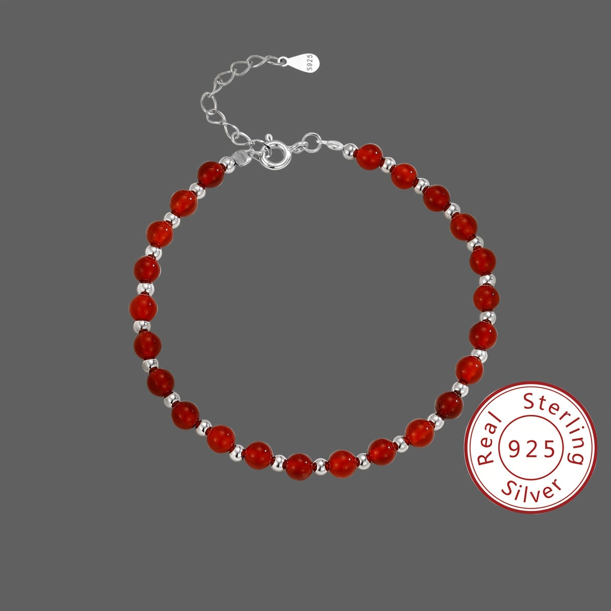 Pure Silvery Material Versatile Round Bead Red Agate Bracelet