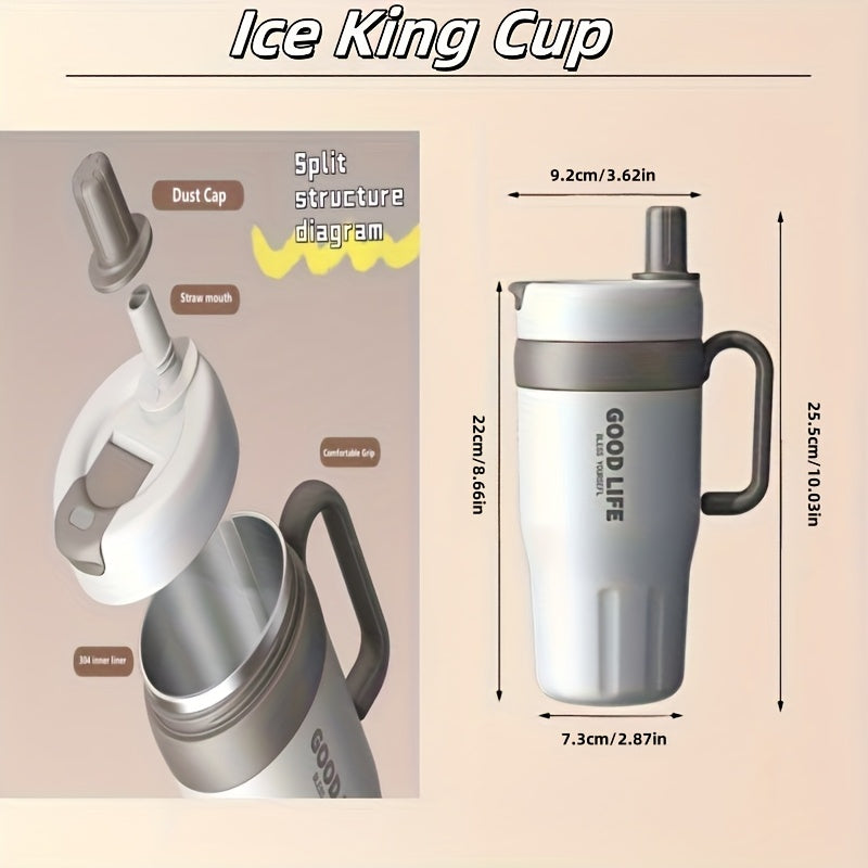 1pc 304 Stainless Steel Double-Walled Handle Tumbler, 720ml Large Capacity Sports Cup with Straw – Portable Outdoor Travel Mug, Essential High-Capacity Water Bottle for Car and Outdoors