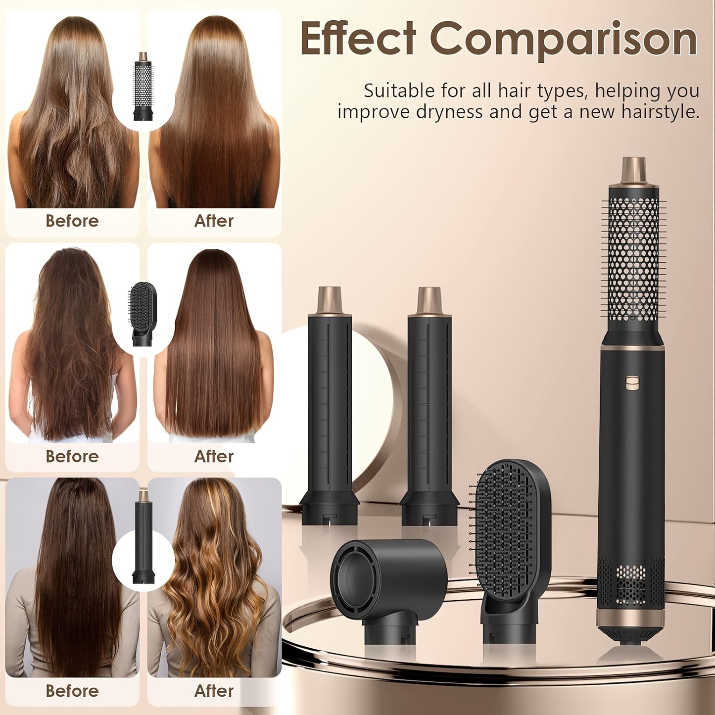 5in 1 Hair Styler Hot Air Brush Detachable Hair Hot Brush Air Curler Air Curling Wrap Styler Upgrade Hot Air Brush Curling Iron Brush Hair Styling Tools for Curling Straightening, Hair Straightening Tool, Salon Styling Tool,