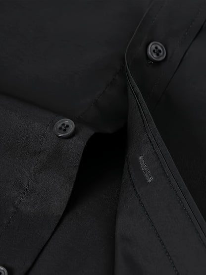 Men'S Slim Fit Long Sleeve Shirt - 55% Cotton, 40% Polyester, 5% Spandex, Solid Color, All-Season, Woven Fabric, Button-Up, Lapel Collar, Casual Weekend Wear, 125g/m²