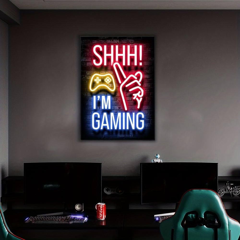 1pc Neon Game Poster - Vibrant Canvas Painting for Electronic Sports Room, Game Hall, and Boys' Bedroom - Perfect Wall Decor for Gamers