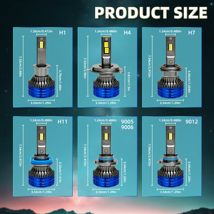 2pcs H4 H7 Car Bulb LED Headlights With 300W High Power 60000LM, Compatible with Canbus And Various Models Including  H1, H11 H8 H9, HB3 9005, HB4 9006, 12V 24V, Featuring Turbo Lamp at 6000K for Vehicles, Without Battery