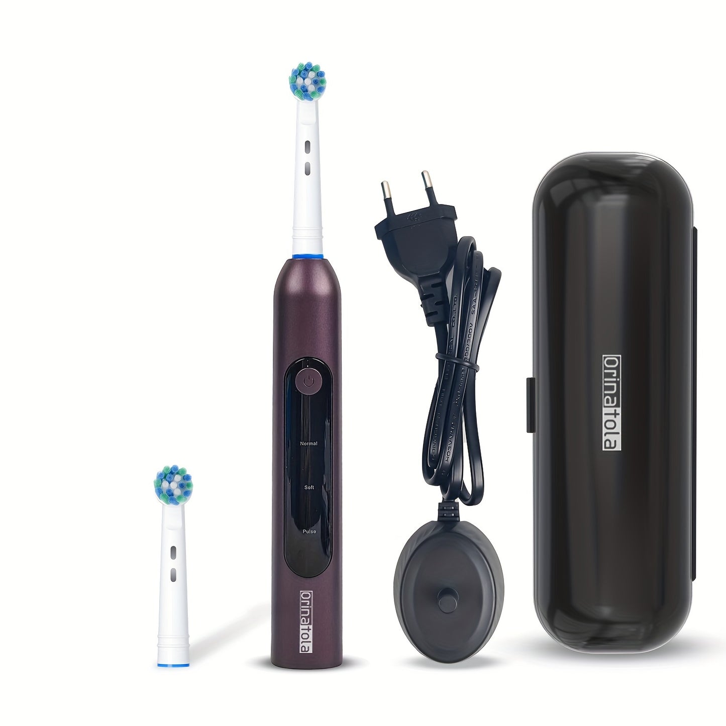 Orinatola Electric Toothbrush, Featuring 3 Rotating Cleaning Modes, 1 Travel Case, 2 Replacement Brush Heads, Induction Charging, Rating, Perfect As a Holiday Gift.