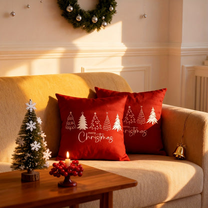 2pcs Red Christmas Pillow Covers with Bows, Sweet Sofa Decor, Girly Style Home Essential, Suitable for Sofa, Living Room, Office Decor, Home Decor, Room Decor Pillow Covers, Cushion Covers, Suitable for Sofa, Living Room, Off