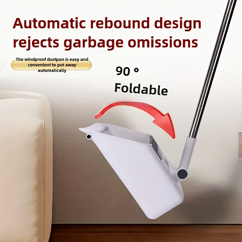 Conjunto de Vassoura e Pá de Lixo Dobráveis ​​4 em 1 - Plástico Durável, Design Fácil de Guardar para Limpeza Doméstica - Ideal para Cozinha, Casa de Banho e Pavimentos de Quartos - Inclui Rodo de Água, Não Necessita de Vassoura.