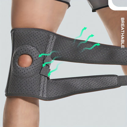 Joelheira de suporte ajustável - Respirável, ajuste confortável para desporto, cinzento/preto, para o inverno.
