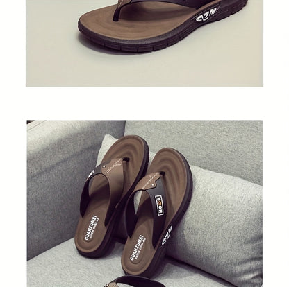 Chinelo de dedo casual de verão para homem - Resistente a odores, antiderrapante, durável, com sola macia e tira ajustável, design castanho e preto para uso diário e ao ar livre, calçado de praia | Chinelo de dedo elegante | Sola em PVC durável, sandália