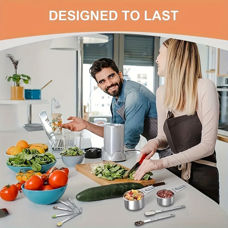 7pcs Set 20pcs Set Measuring Cup + Measuring Spoon Set 7 Stainless Steel Measuring Cups Set + 1 Level And 5 Mini Measuring Spoons for Cooking And Kitchen Measuring Spoons And Measuring Cups Baking Supplies Baking Tools