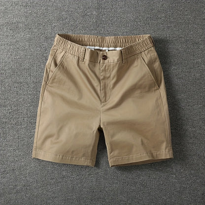 Men's Summer Micro-Elastic Casual Shorts - Four-Tenths Length, Olive Green, Mid-Rise Waist, Elastic Waistband, Side Pockets, Lightweight & Breathable for Casual Attire