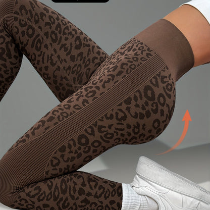 Women'S Leopard Print Yoga Pants - Non-Slip Workout Leggings with Elastic Waistband, Stretchy & Breathable Gym Pants for Yoga, Running, Casual Attire - All-Season Fitness Leggings in Pink & Leopard Print - Non-Slip Grip Activ