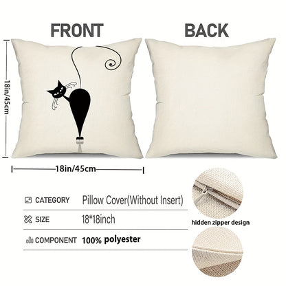 4pcs Playful Black Cat Throw Pillow Covers | Boho Chic Decorative Cushion Covers, 44.96x44.96 cm, Polyester with Zip Closure | Ideal for Sofa, Bedroom, Office & Farmhouse | Hand Washable, Paisley Pattern, Decorative Pillows