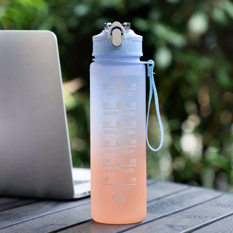 750ml Motivational Gradient Water Bottle With Time Marker And Straw - Leakproof Sports Water Cup For Outdoor Activities, Running, Fitness, Hiking, And Camping - BPA-Free Plastic, 32 Oz.