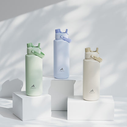 POWCAN 40oz Insulated Stainless Steel Water Bottle - Leak-Proof,, Double Wall Vacuum Insulation for 24H Cold Retention, with Straw & Spout Lid, Black Matte Finish, Perfect for Sports, Gym, Travel, and School, Sports Water Bot