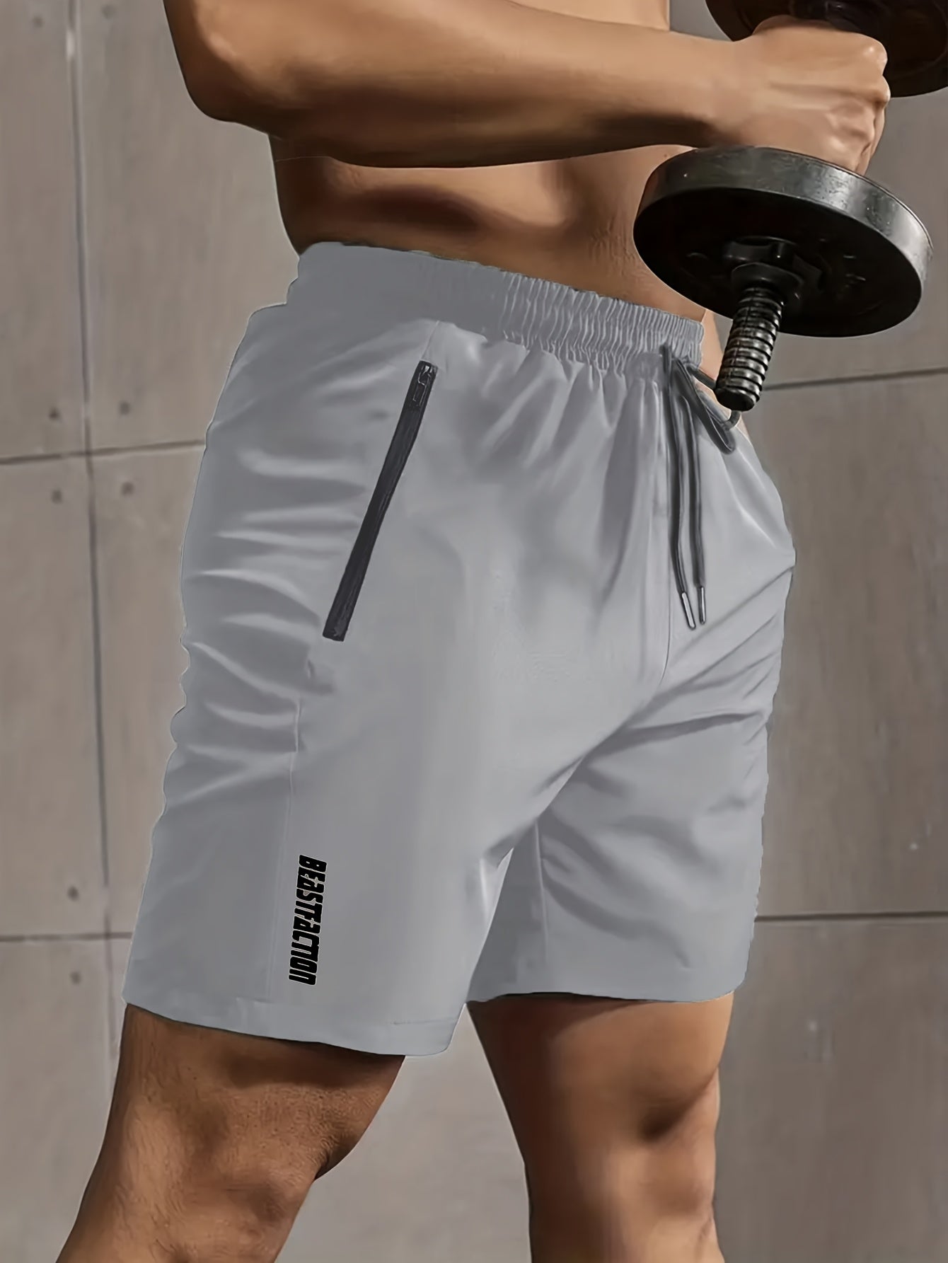 A Pair of Men'S Casual And Minimalist Style Comfortable Shorts, Featuring Letter Print Pockets And Drawstrings, Suitable for Summer Outdoor Fitness Wear, Quick-Drying Comfortable Shorts with Slightly Stretchy Elastic Waistban