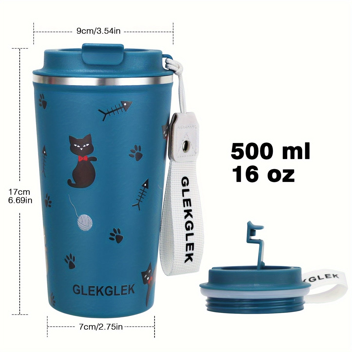 Glekglek 510ml Insulated Travel Mug with Paw Print & Heart Design - Double Wall, Spill Prevention, Dishwasher Safe, Portable Coffee Cup for Valentine'S Day, Thanksgiving, Christmas, Father'S Day, Teachers' Day, Festive Drinkw