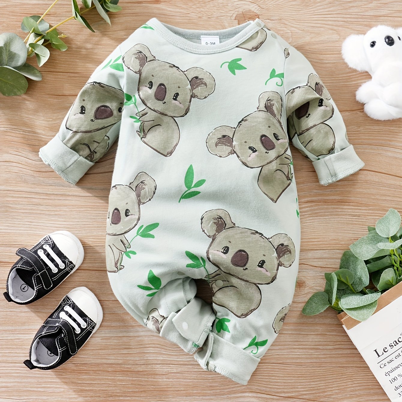 Baby Cute Cartoon Koala Long Sleeve Crew Neck Rompers
