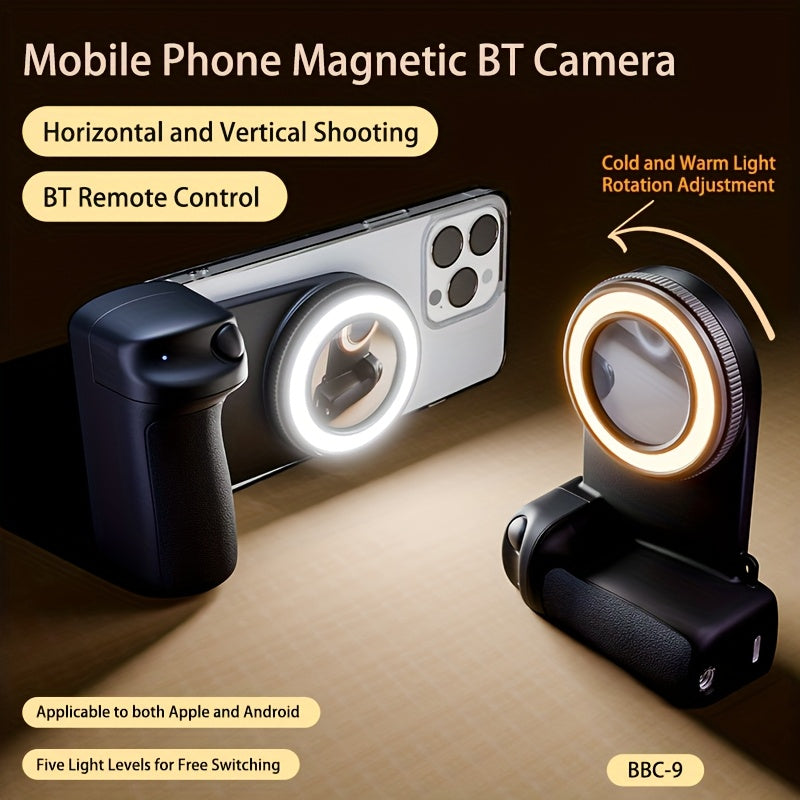 Suporte de Câmara para Telemóvel com Controlo Remoto Magnético 360° e Luz Integrada