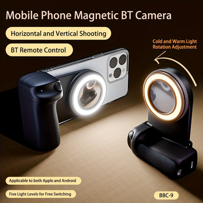 Suporte de Câmara para Telemóvel com Controlo Remoto Magnético 360° e Luz Integrada