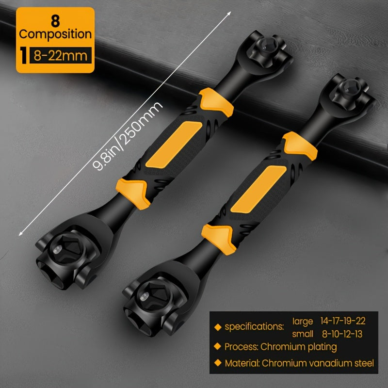 Chave inglesa 8/52 em 1 com cabo de borracha antiderrapante, fabricada em aço cromo-vanádio, durável e multifuncional.