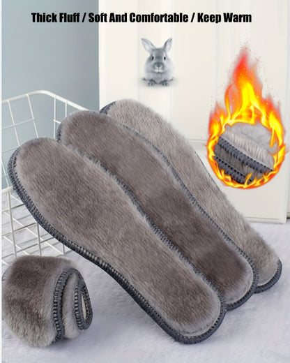 1 Pair of Plush Thermal Felt Insoles for Men & Women - Ultra-Warm, Breathable Winter Shoe Inserts with Faux Rabbit Fur, Sizes 35-45/3.5-9.5, Perfect for Snow Boots, Winter Boots