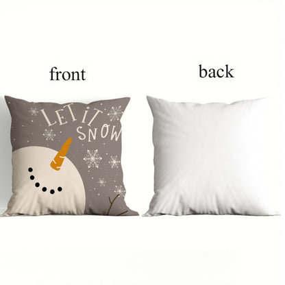 4pcs single-sided printed Christmas short plush pillowcasesChristmas Decorative Pillows for Living Room, Festive Winter Throw Cushions in Soft Fabric, Beige and Gray with Joy, Snowman, Reindeer Designs, Durable and Lightweigh