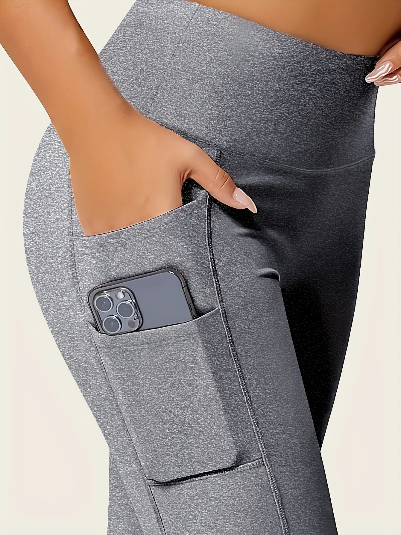 Women'S High-Waisted Shaping Leggings with Double Pockets - Butt-Lifting Design, Maroon Solid Color, Comfortable Stretch Fabric for, & Casual Wear, Leggings, Apparel, Sleek Look, Durable
