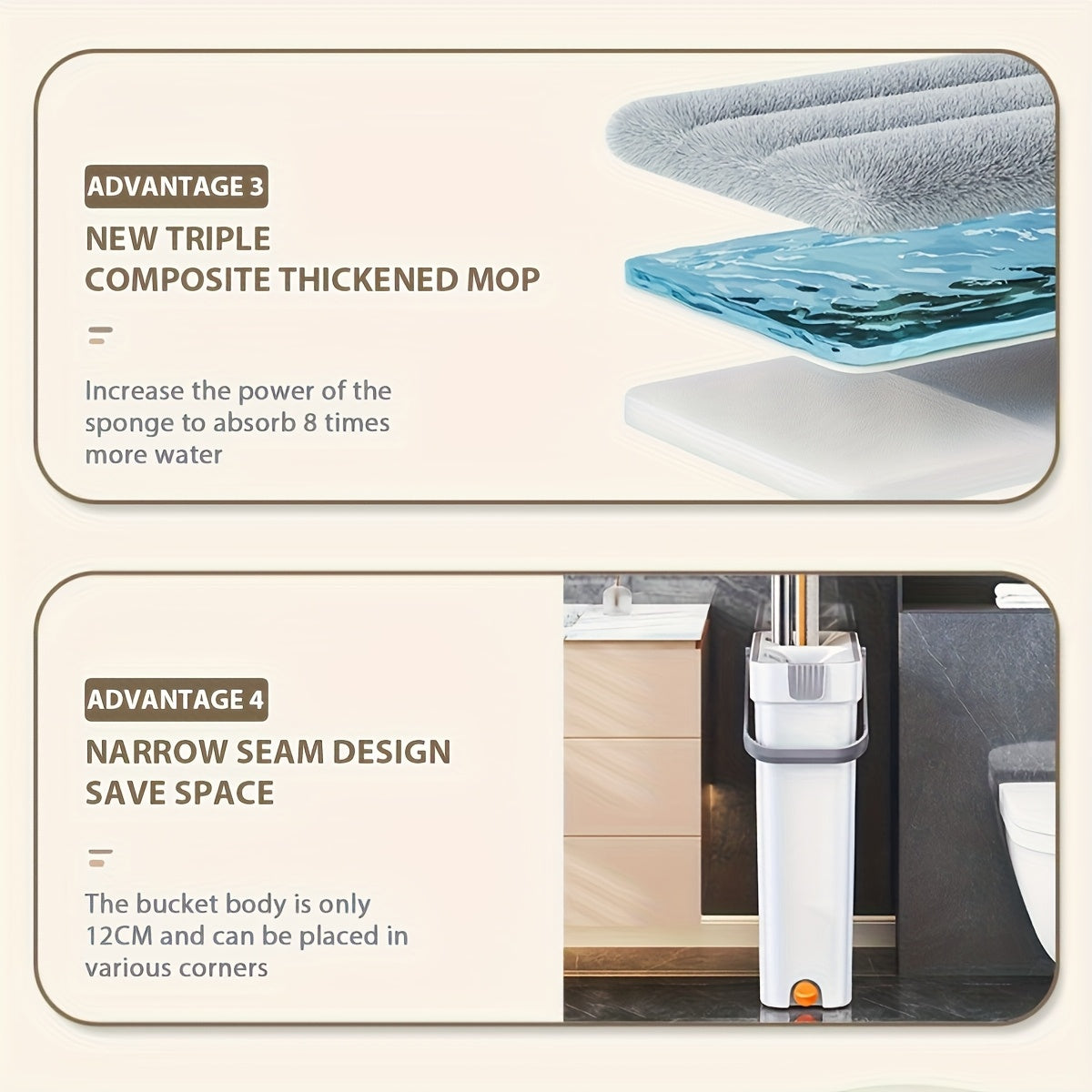 LDQ Heavy-Duty Mop & Bucket Set with 4 Washable Reusable Pads (Compatible with /Mop) - Wet/Dry Floor & Window, Space-Saving Stackable Design, Manual Operation for, Office, Commercial Use - No Required