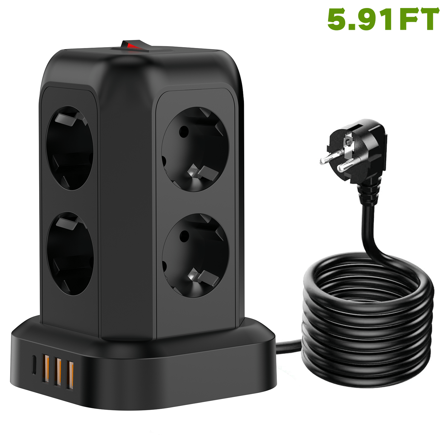 Multi-Plug Socket Distributor with 8 Sockets, 3 USB Ports (Including 1 USB-C), Side-Entry Plug Wall Charger, Essential for Cruising, Travel, Office, And Dorm