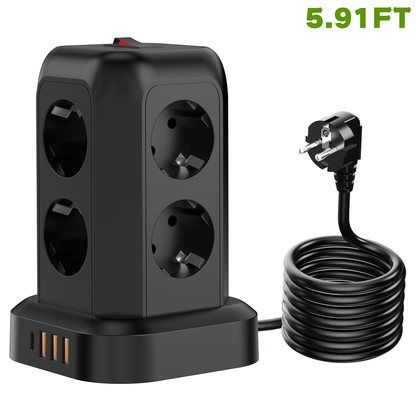 Multi-Plug Socket Distributor with 8 Sockets, 3 USB Ports (Including 1 USB-C), Side-Entry Plug Wall Charger, Essential for Cruising, Travel, Office, And Dorm
