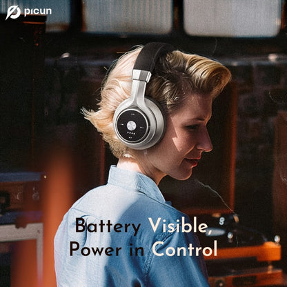Picun Over-Ear Wireless Headphones, Wireless 5.3 with Low Latency Mode, Dual Composite Drivers for Hi-Fi Sound, 60H Playtime & Real-Time Battery Display, Wired/Wireless Dual Mode, Adjustable Head