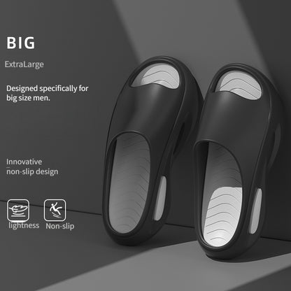 Chinelo de homem tamanho grande antiderrapante em EVA - Design bicolor preto e branco, sola acolchoada confortável para uso casual diário.