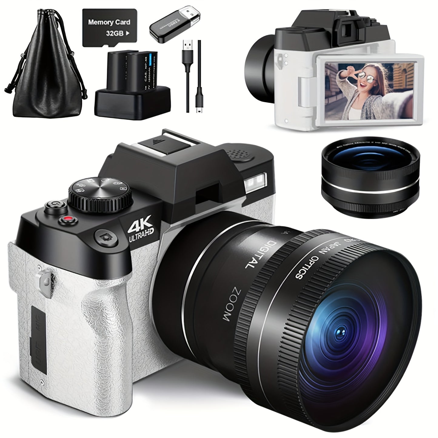 NBD Digital Camera, 48MP Cameras for Photography with WiFi & App Control, 4K Vlogging Camera, Compact Camera, Perfect for Entry-Level Users and Beginners with Macro&Wide Lens-32GB Card