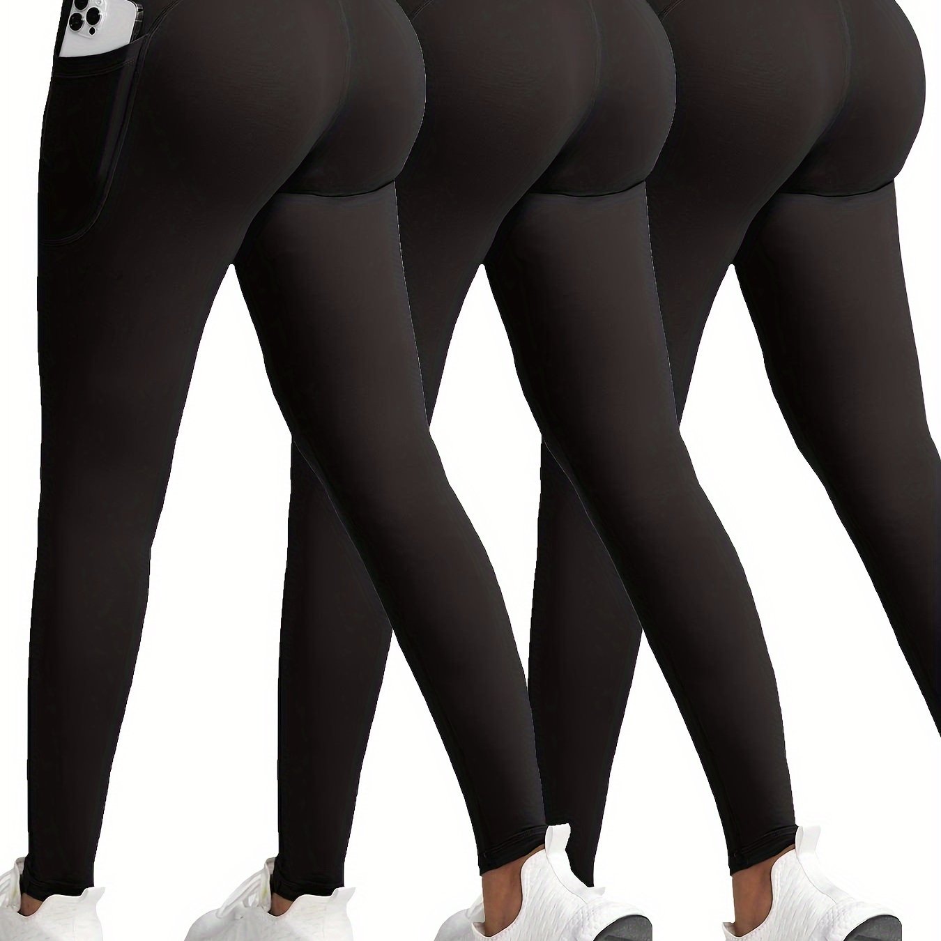 3pcs Women's High-waisted Side Pocket Casual Trousers with Special Hip Design, Versatile Butt-lifting Spring and Autumn Trousers