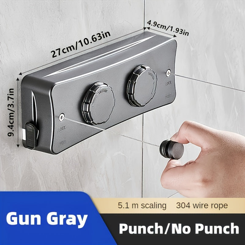 1pc Adjustable Double Line Retractable Clothesline, 304 Stainless Steel, Indoor Invisible Reel Drying Rope, Space Saving For Apartment Balcony, Towel Quilt Clamp, Rust-proof ABS Shell