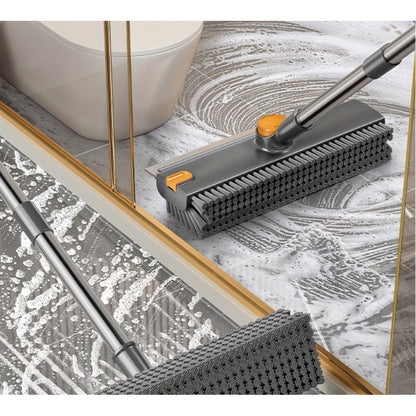 Heavy-Duty Floor Scrub Brush with Long Handle - Stainless Steel & Plastic Construction, Rotating Head for Efficient Cleaning of Floors, Carpets, Walls, Patios, Bathrooms - Durable Multi-Surface Brush for Hardwood, Tile, Linol
