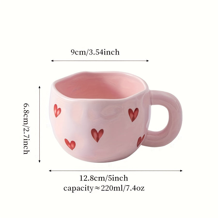 1pc Romantic Ceramic Coffee Mug 9.5oz - Charming Heart Pattern, Love-Inspired Cup for Couples, Birthday Gift, Adorable Office & Home Collection for Coffee & Milk