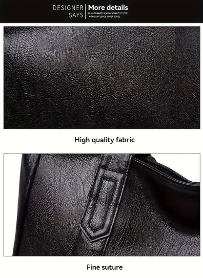 1pc Elegant Women's Shoulder Tote Bag - Large Capacity Durable PU with Zipper Closure, Double Handles & Polyester Lining, Deep Brown/Black - Perfect for Work,, Travel - Ideal Gift for Students & Professionals, Work Handbag, S