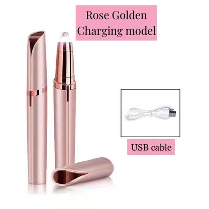 Eyebrow Hair Remover For Lip Nose Facial Hair Removal, USB Rechargeable Painless Precision Portable Electric Eyebrow Trimmer Pen With LED Light, Safe Eyebrow Shaver Razor Tool For Men And Women (Rose Golden) Father's Day Gift