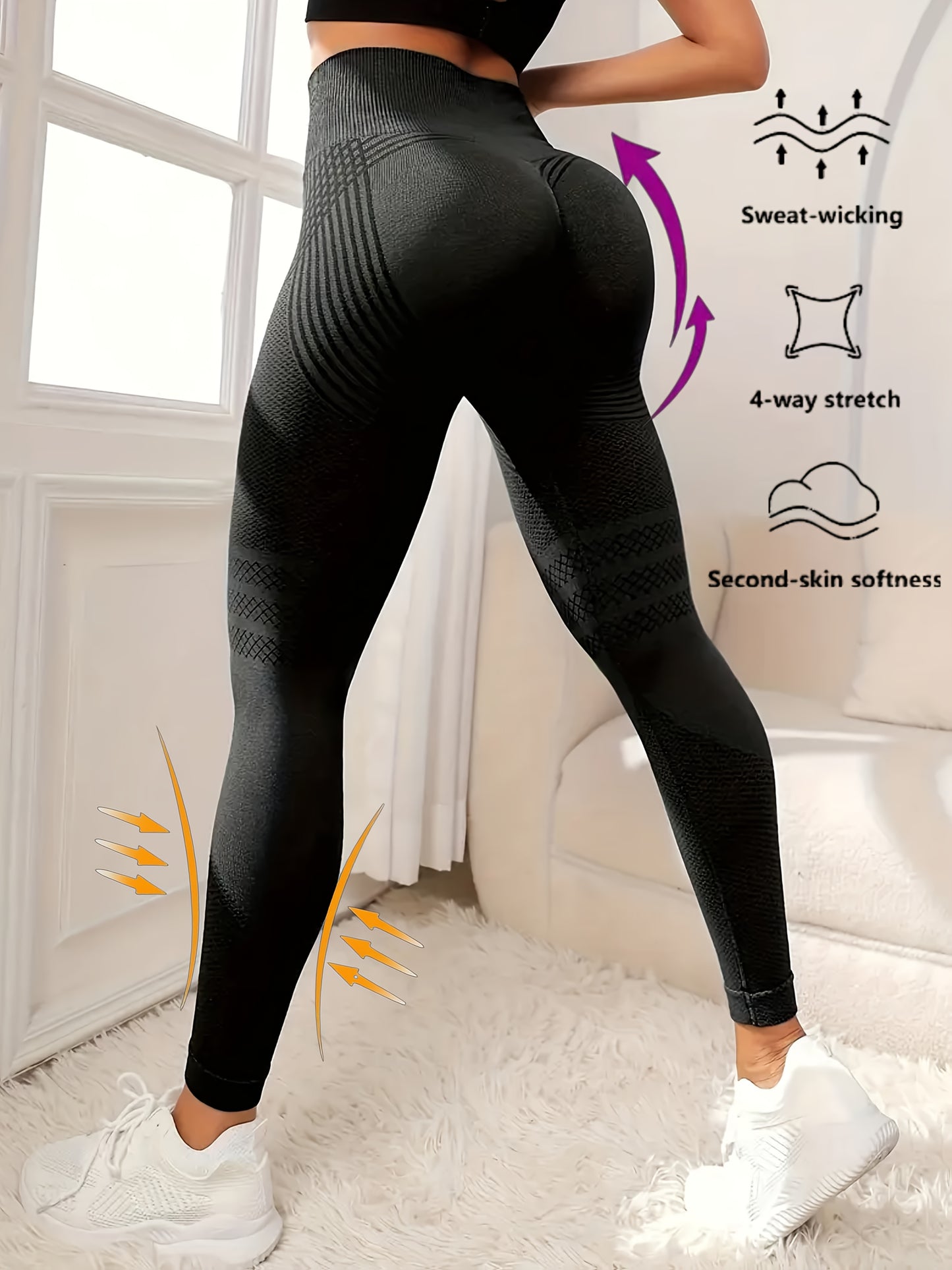 Seamless Hip-lifting Fitness Pants, Abdomen-tightening High-waisted Peach Buttocks Yoga Pants, Solid Color Comfortable Quick-drying Casual Pants