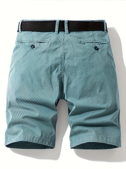 Men'S Casual Cargo Shorts with Striped Design, Elastic Waistband & Multiple Pockets - Beige/Black Regular Fit for Outdoor, Sports & Casual Attire (Belt Not Included), Outdoor Apparel, Functional Pockets, Nonelastic Fabric