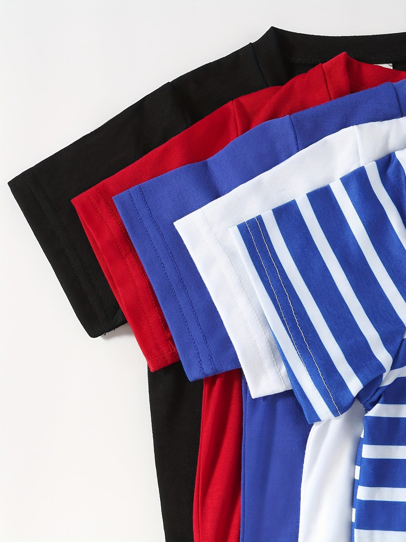 5pcs Solid Color & Striped Round Neck T-shirt Tees Tops Casual Soft Comfortable, Boys And Girls Summer Clothes