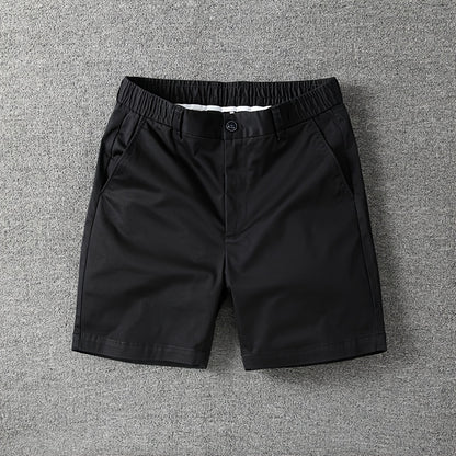 Men's Summer Micro-Elastic Casual Shorts - Four-Tenths Length, Olive Green, Mid-Rise Waist, Elastic Waistband, Side Pockets, Lightweight & Breathable for Casual Attire