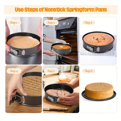 3pcs Christmas Baking Set, Carbon Steel Cake Pans with Detachable Base, Multi-Shaped Heart & Round Polycarbonate Molds, for Creative Cooking & Kitchen Supplies